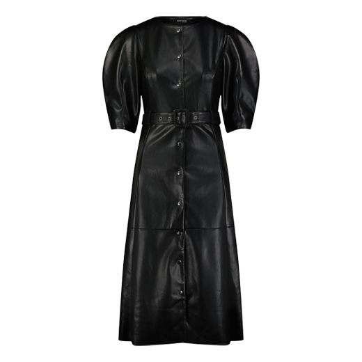 MAYSON the label BLACK VEGAN LEATHER BELTED DRESS