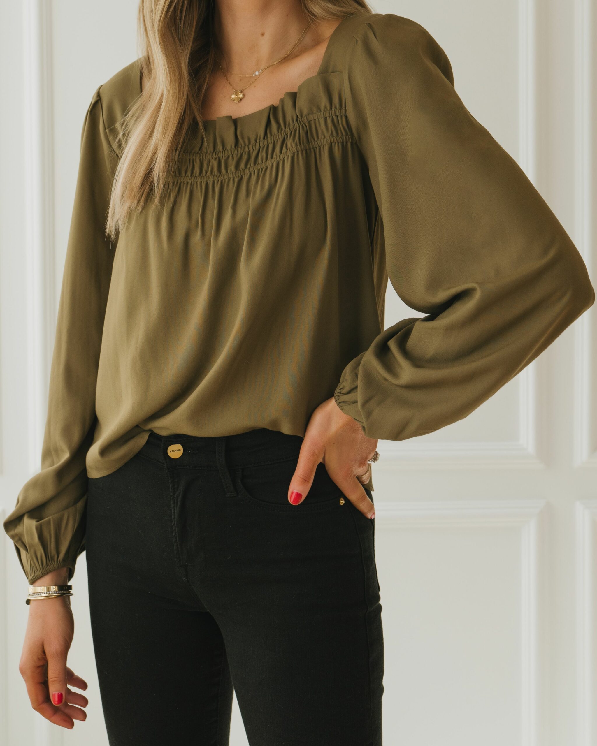 Fashion Jackson Amazon Drop Green Ruffle Neck Blouse