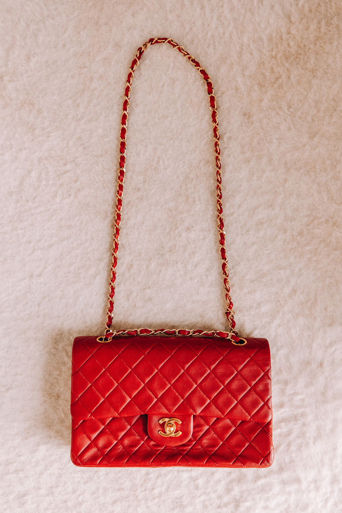 Fashion Jackson Chanel Lambskin Quilted Medium Double Flap Red