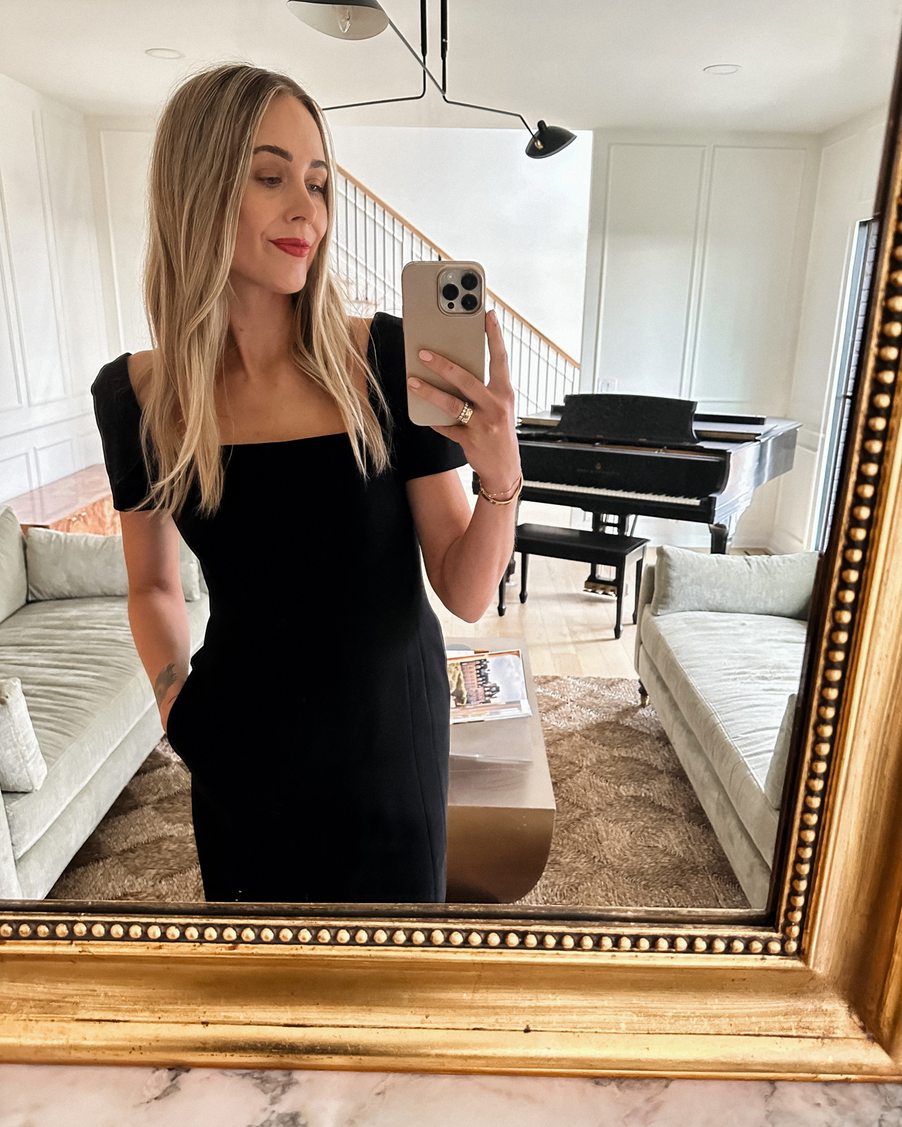 Fashion Jackson Wearing Black Midi Dress ALC Black Dress Black Holiday Dress