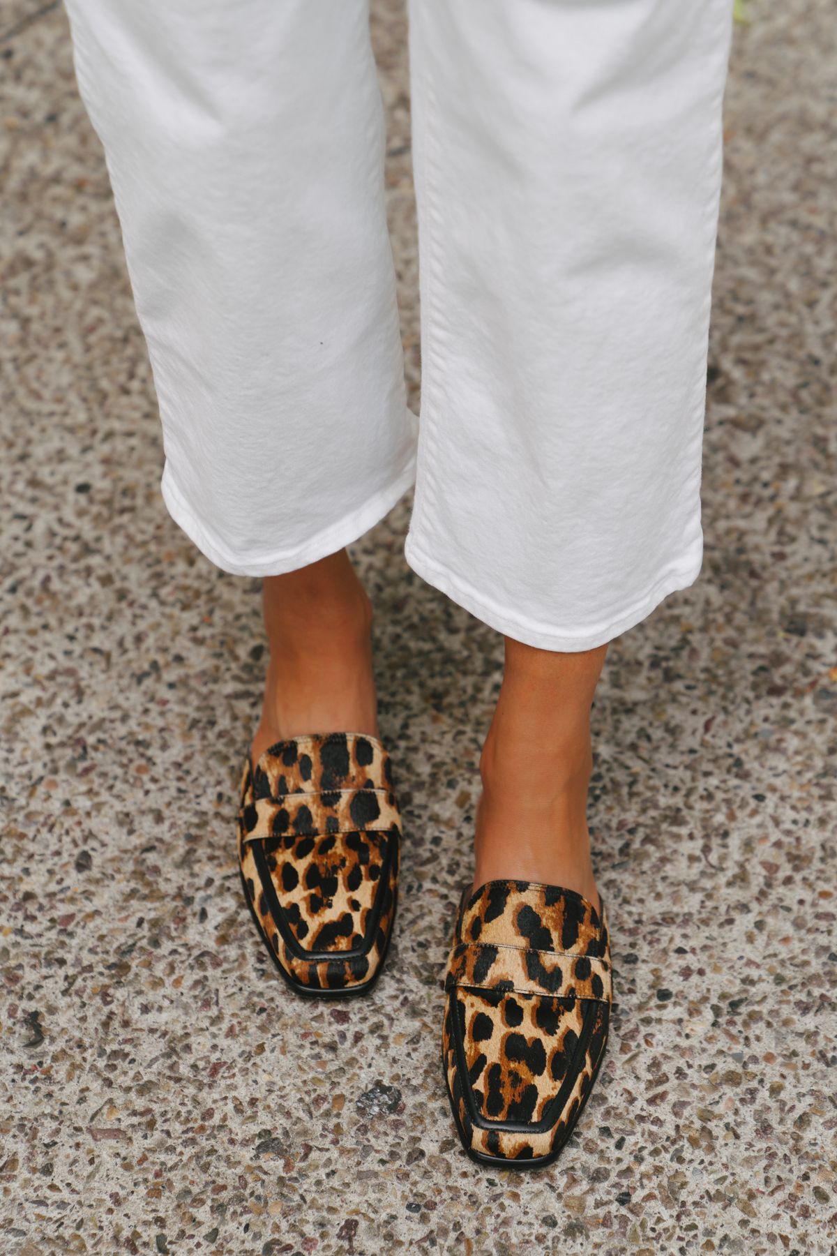 Fashion Jackson Wearing White Jeans Vince Camuto Leopard Loafers White Jeans