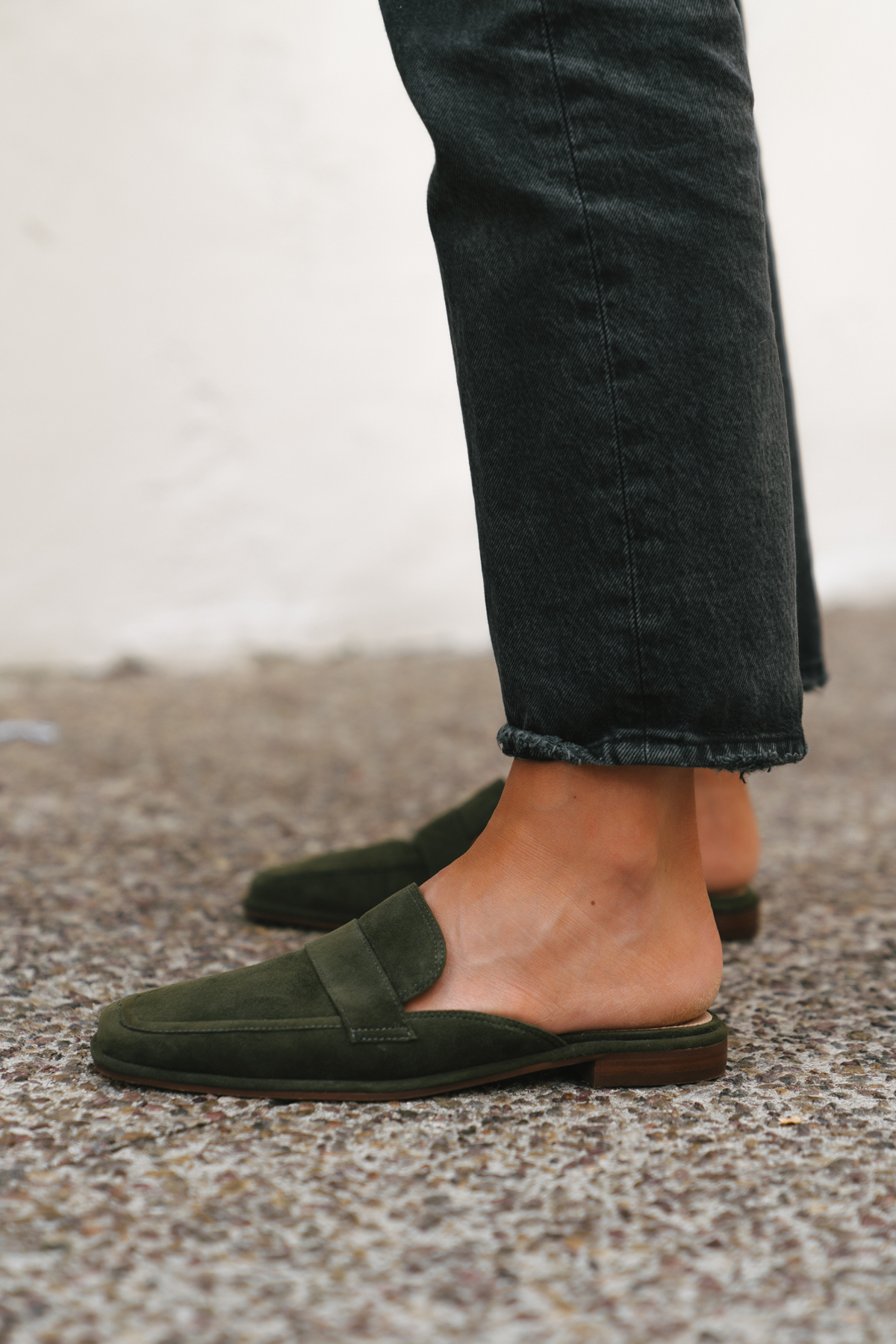 Fashion Jackson Wearing Vince Camuto Olive Green Suede Loafers