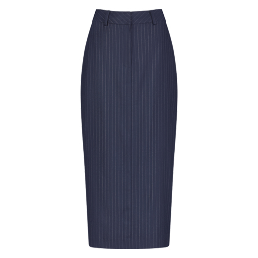 MAYSON the label NAVY PINSTRIPE COLUMN MAXI SKIRT