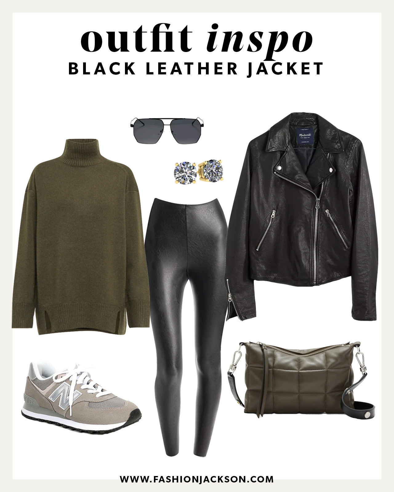 black leather jacket fall outfit idea