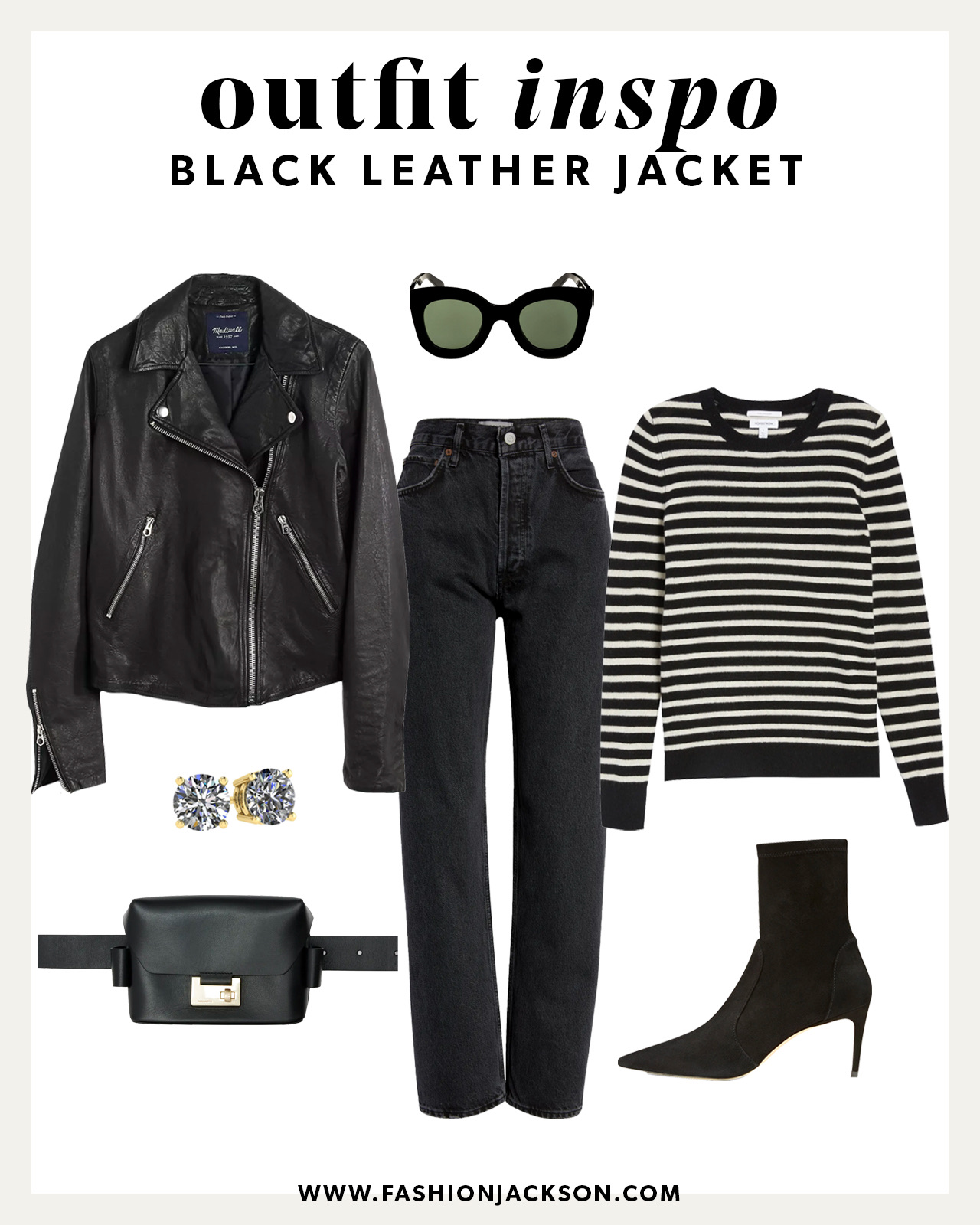 black leather jacket fall outfit idea