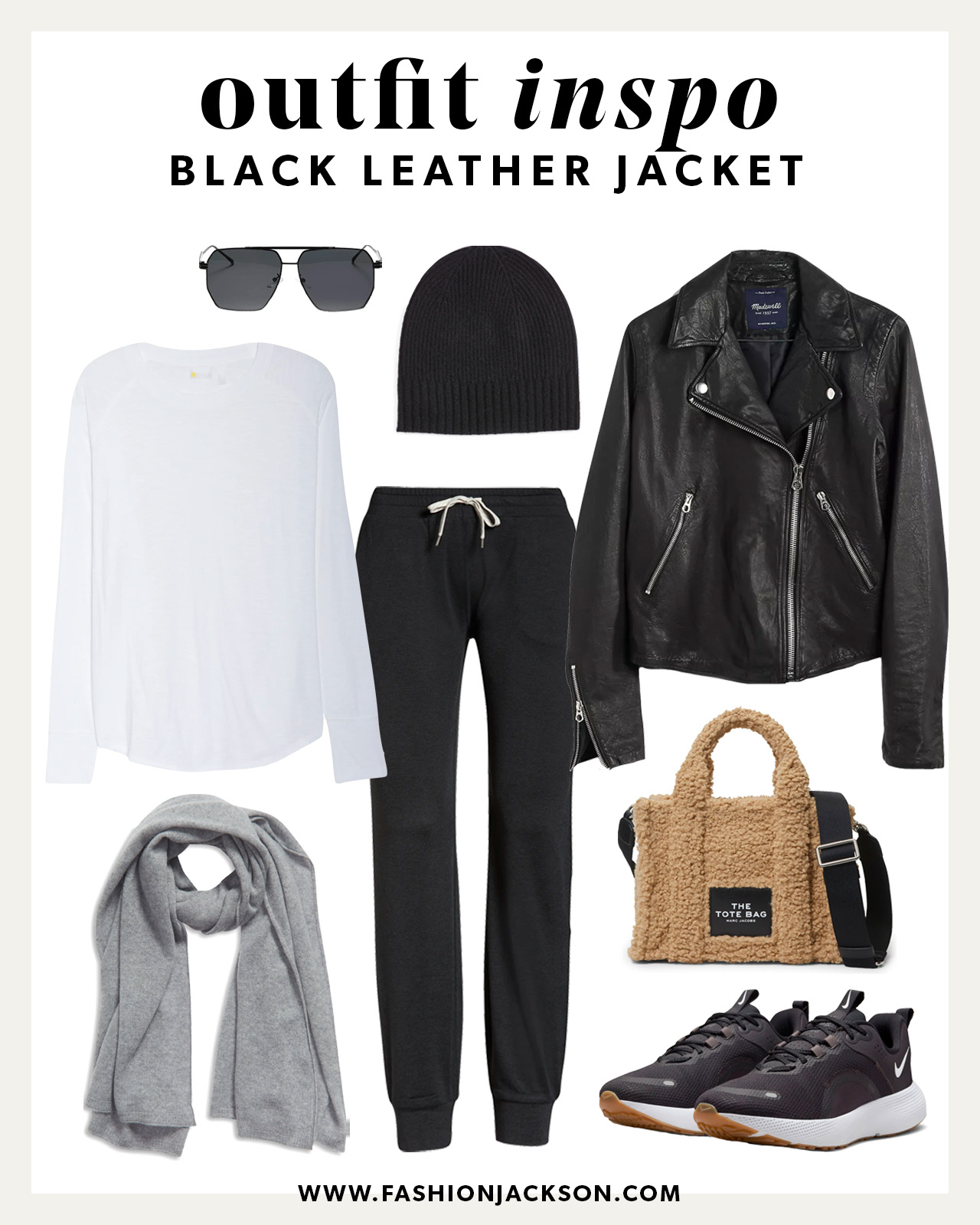 black leather jacket fall outfit idea