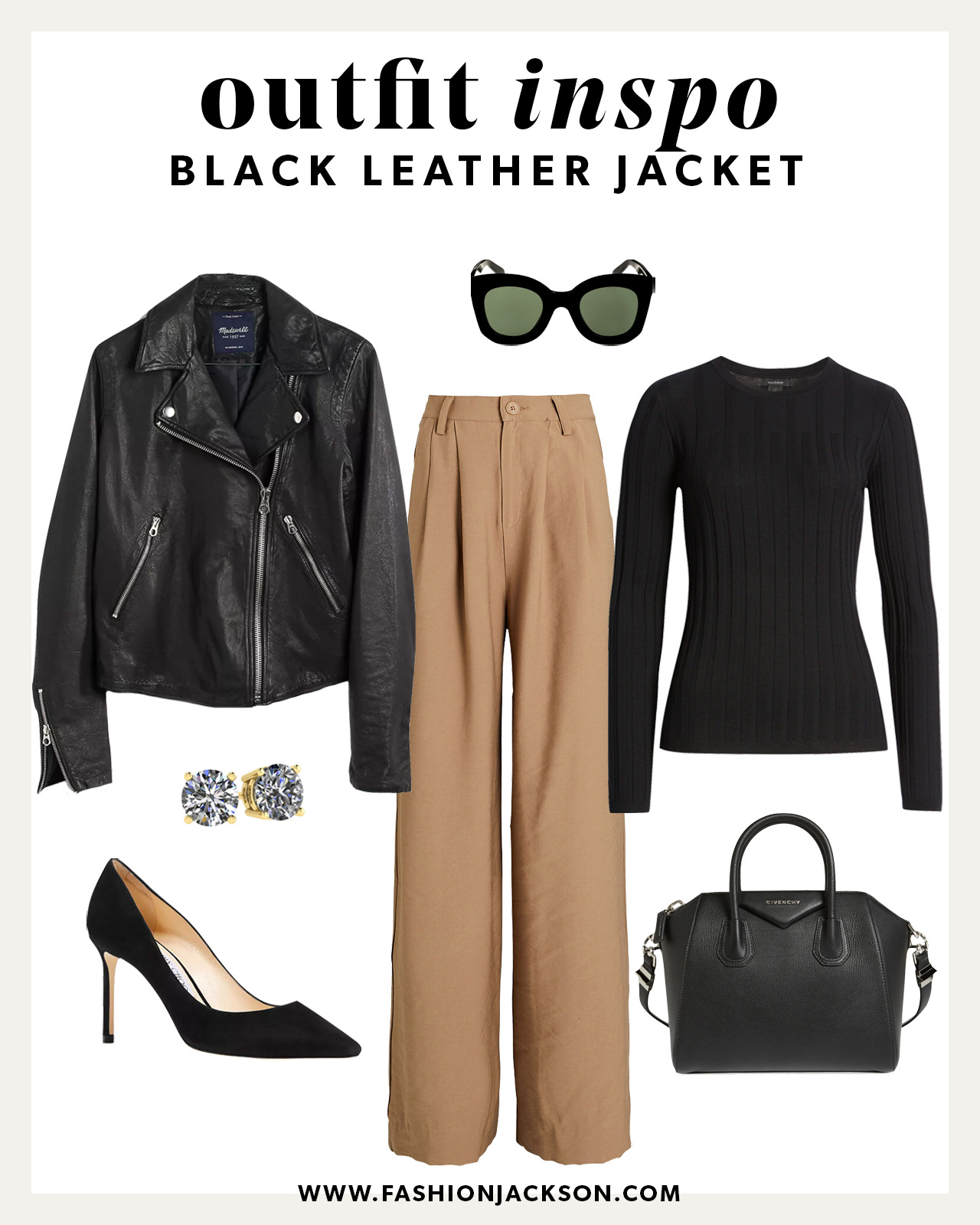 black leather jacket fall outfit idea